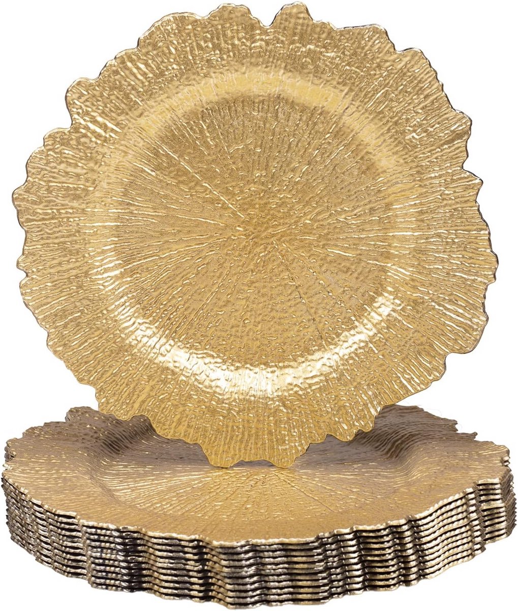 Gouden Laderplaten 13 Inch Rond Rifstructuur Set van 12 Kunststof Tafelladers