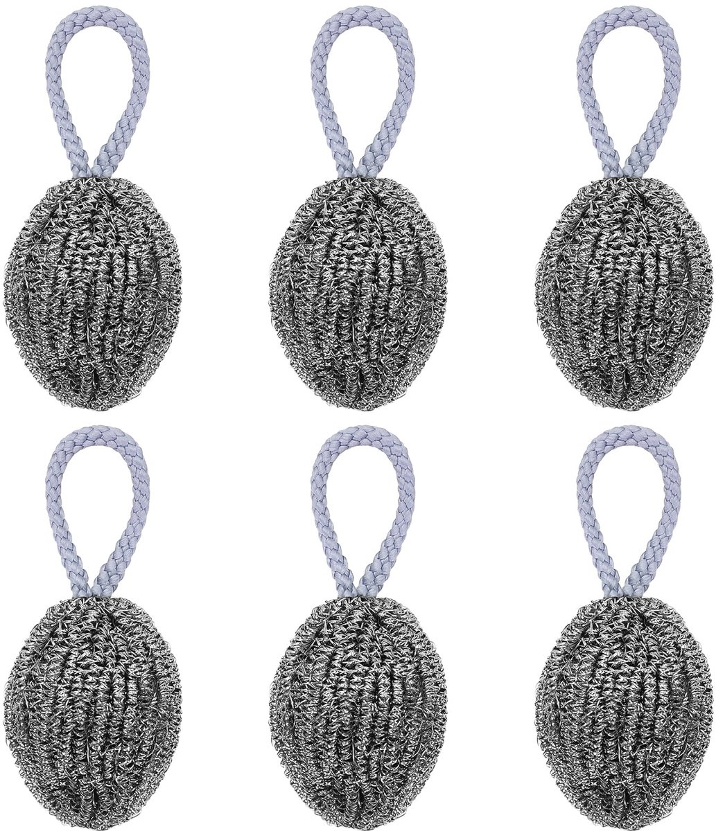 Set van 6 roestvrijstalen schuursponsjes met ophangkoord, 30 g zware metalen schuursponsjes voor afwas, potten, pannen, grills en gootstenen, roestvrije roestvrijstalen schuursponsjes voor keukenreiniging