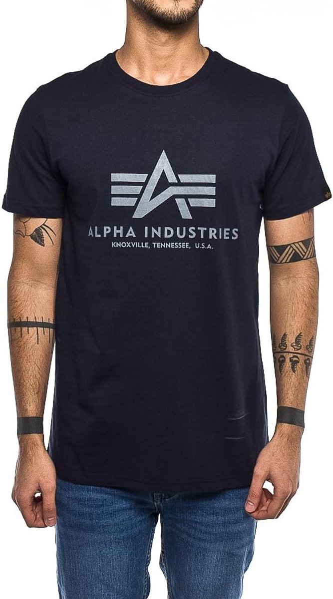 Basic T-shirt met logo borstprint - blauw
