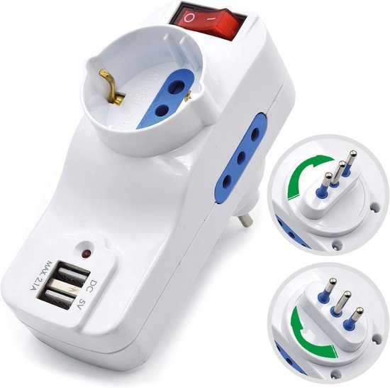 Compacte Adapter Met Draaibare Stekker En Usb Poorten Voor Meerdere 