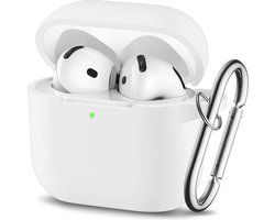 Bescherm je Airpods 4 met een siliconen hoesje / case met handig klik en ophang systeem aan broekriem - Wit