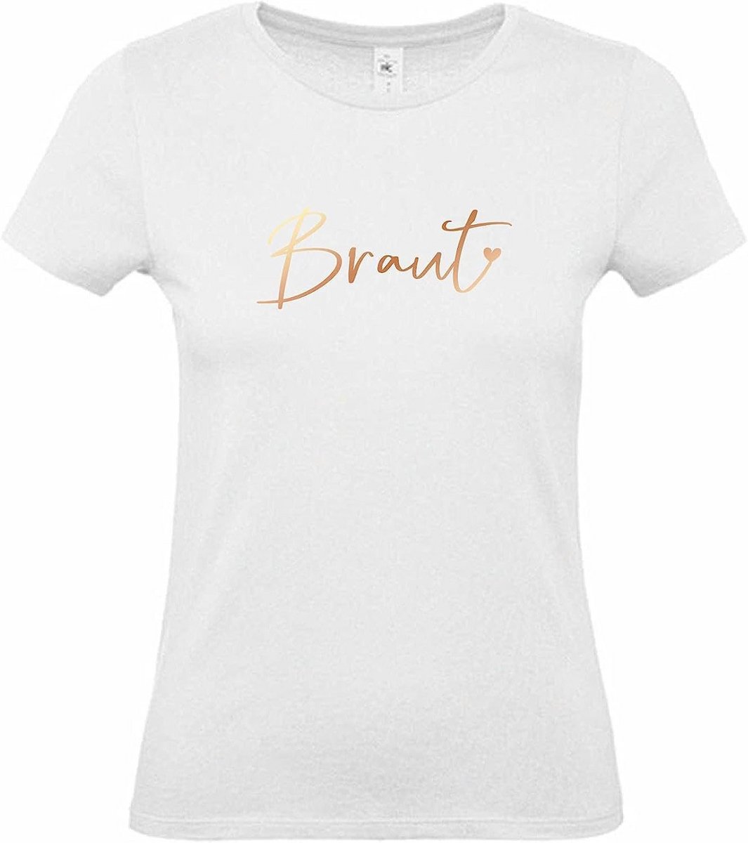 T-shirt bruid met hartje in wit & roségoud