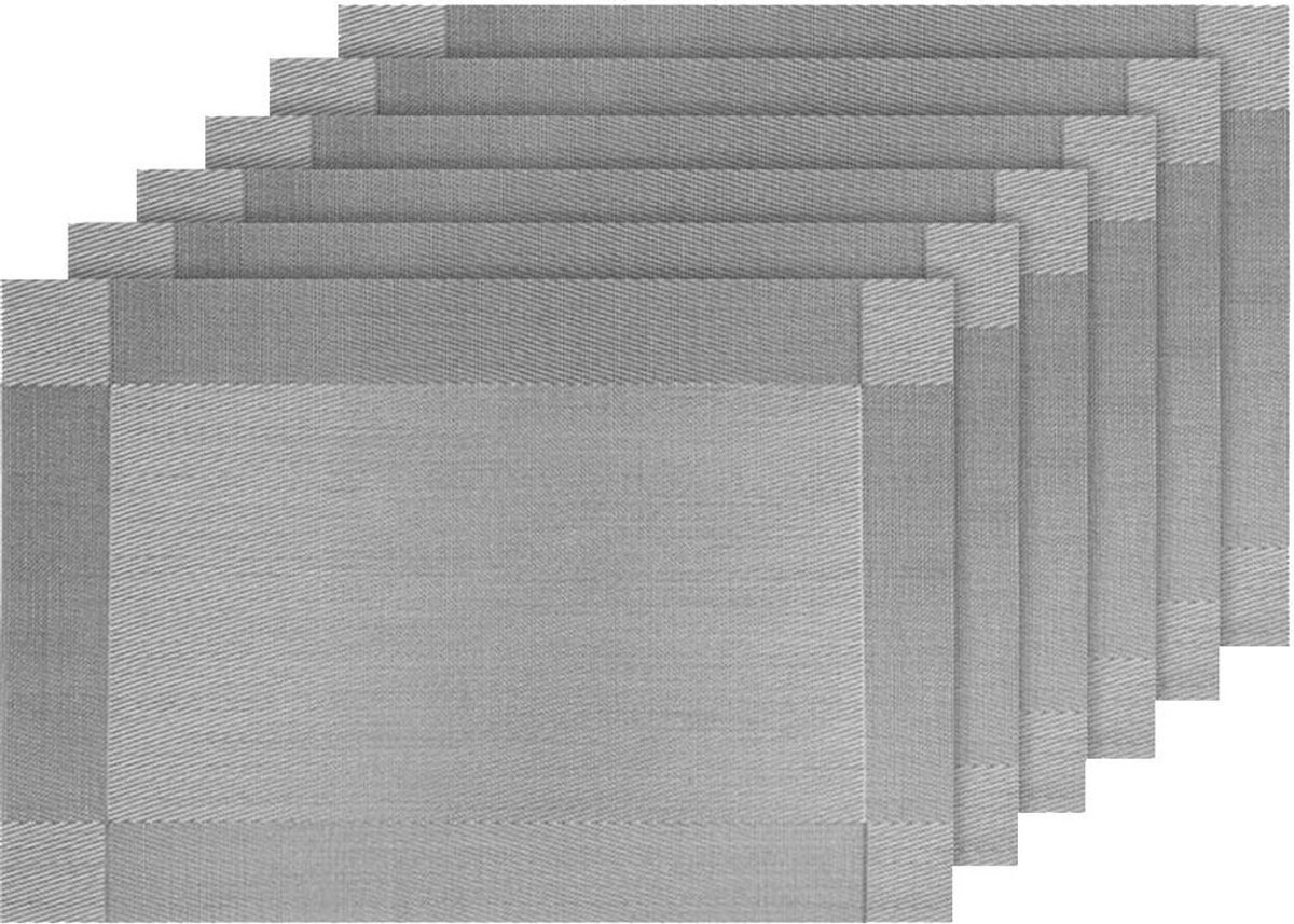 Set van 6 placemats, gemaakt van antislip en wasbaar PVC-materiaal.