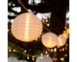 Set van 3 XL LED-lantaarns – 10 warmwitte LEDs per ketting – waterafstotend nylon – ideaal voor tuin, balkon en camping – bedraad met transformator