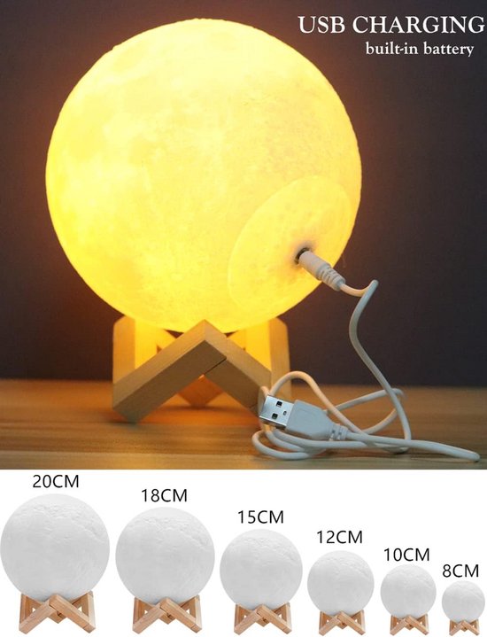 3/16 Kleuren 3D Geprinte Maanlamp - Personaliseerbaar Nachtlampje met Foto - LED Maanlicht Cadeau 10 cm — afbeelding 3