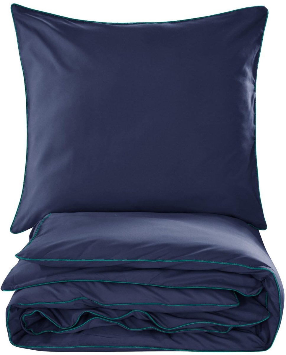 Unyqoos Luxe tweedelige beddengoedset van katoen-microvezel in marineblauw 135 x 200