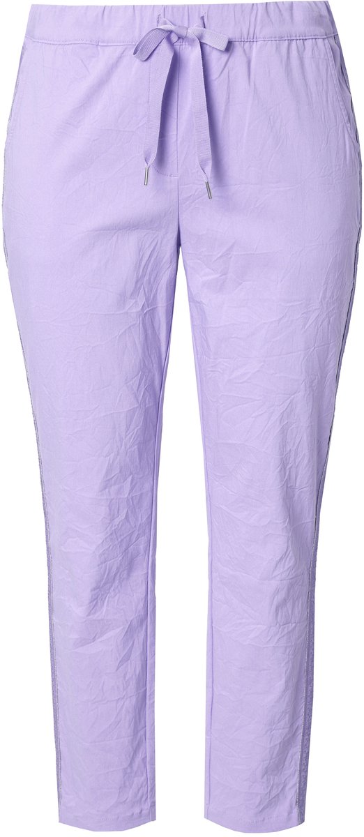 MIAMODA - Dames - Broek crincle-materiaal zijstrepen elastische tailleband - Lavendel - Maat 52
