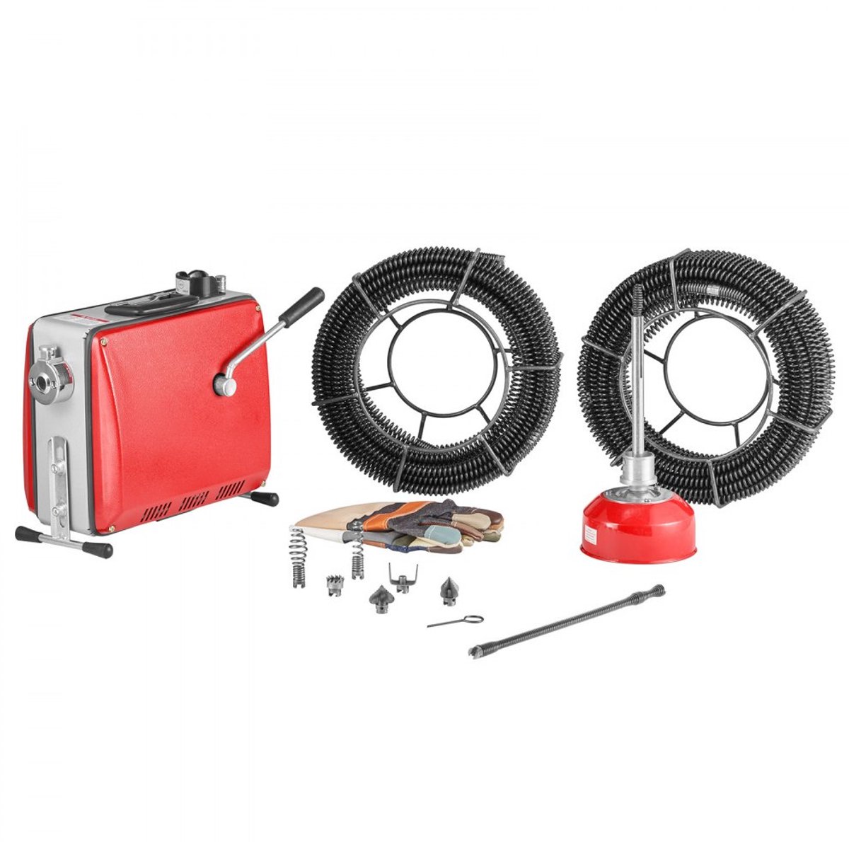 Elektrische afvoer- en rioolontstopper - Ontstoppingsmachine - Motor 500 W, 1400 rpm - Veerkabels 2x20 m x 16 mm + 5 m x 9,5 mm - Veer 0,4 m x 12 mm - Messen 6 stuks - Voor buizen Ø50-110 mm