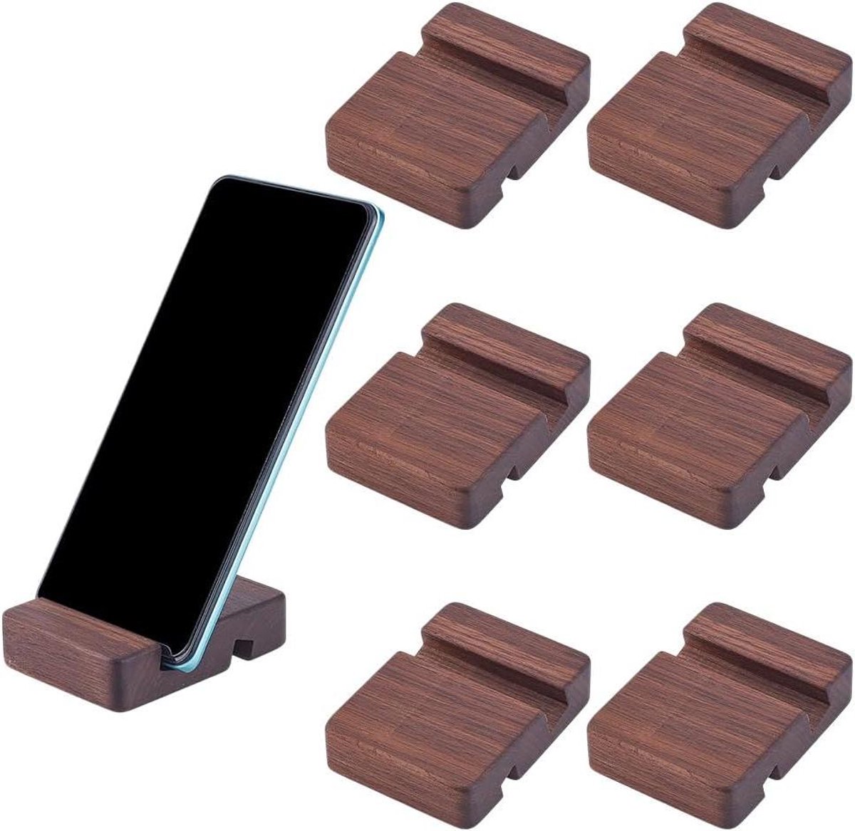 EGoods - Houten telefoonhouder voor bureau en thuisgebruik, set van 6 stuks, bruin