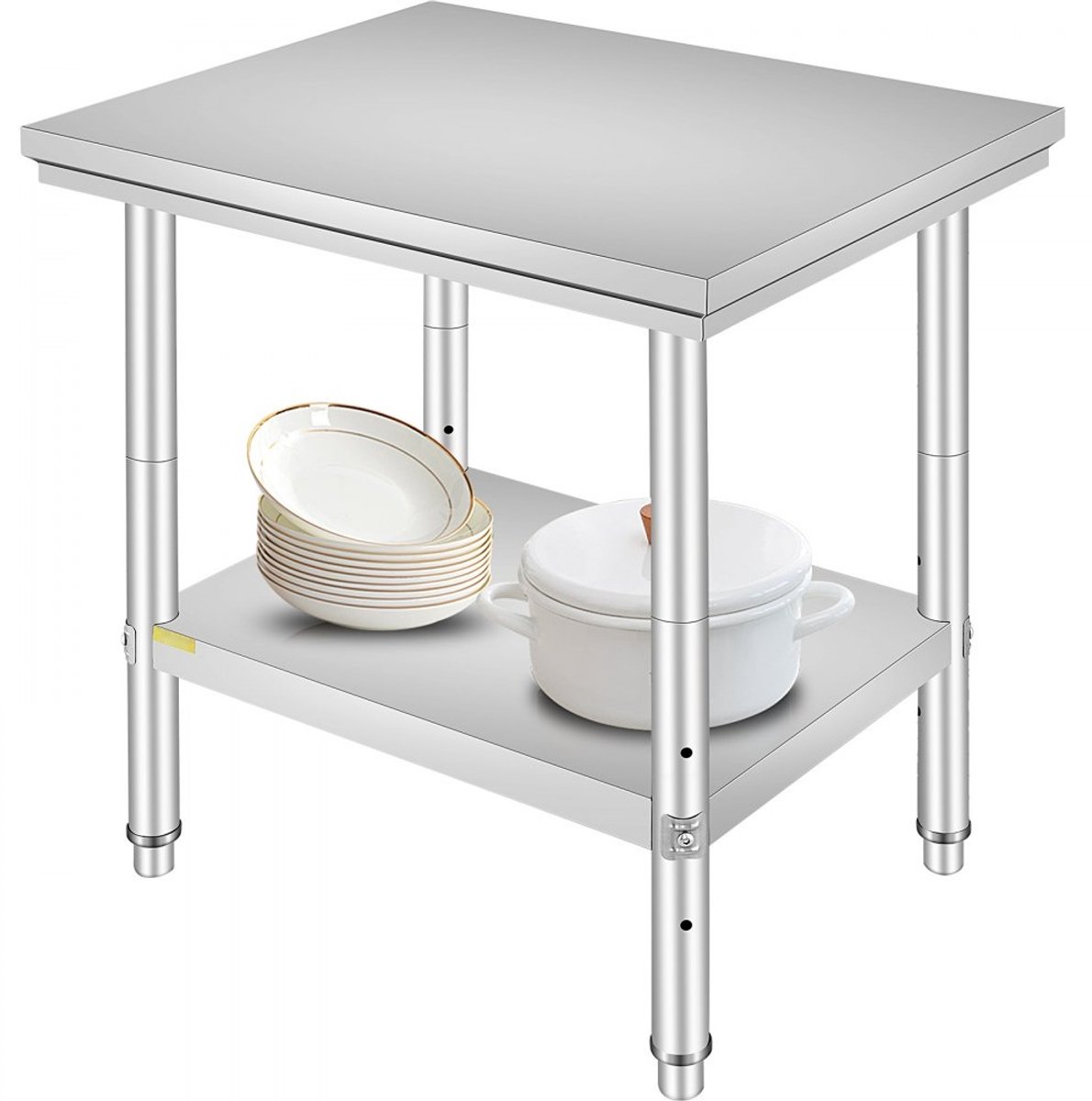RVS Werktafel - Keuken/Horeca Werkbank - 76 x 60 cm - Hygiënisch & Makkelijk Schoon te Maken - Voor Voedselbereiding, Naaien & Werkplaats - Zilver