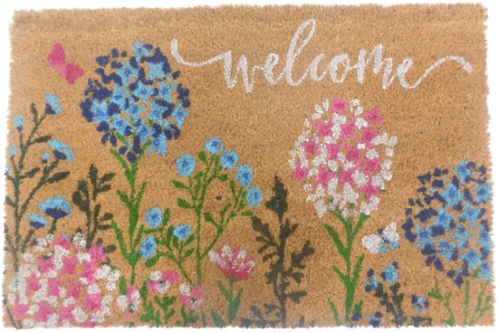 Deurmat kokos - 60x40 cm - bloemen - antislip