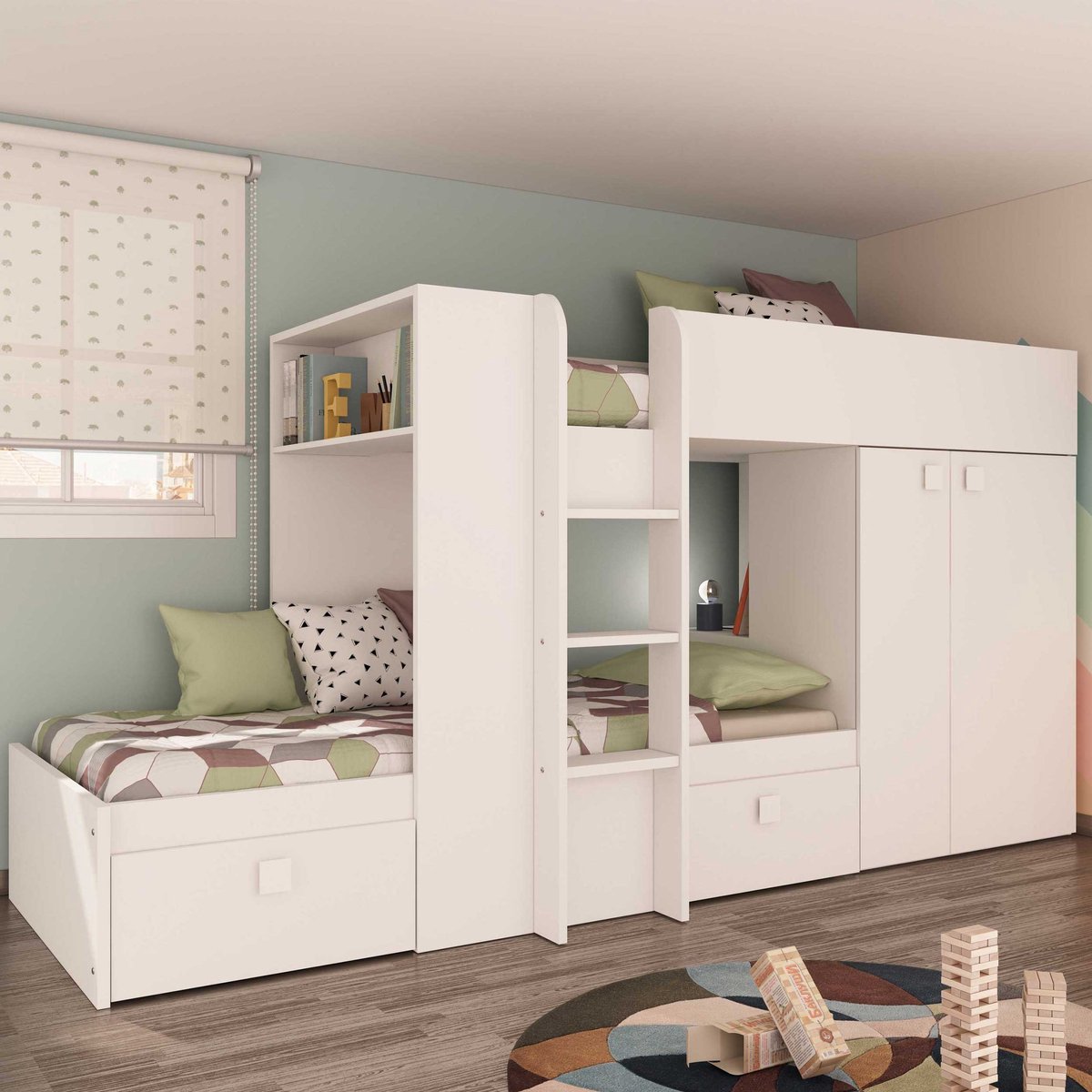 Stapelbed Beau (lattenbodem Onderste Bed Niet Inbegrepen) - Wit - Trasman - Stapelbed - Wit - Melamine; Kunststof; Metaal; Spaanplaat Eenpersoons Stapelbed