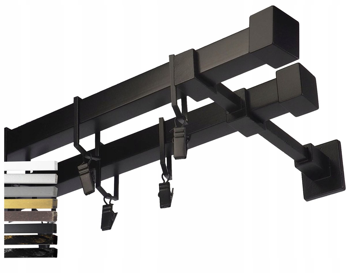Dubbele metalen gordijnroede 110cm - 7 kleuren, modern design
