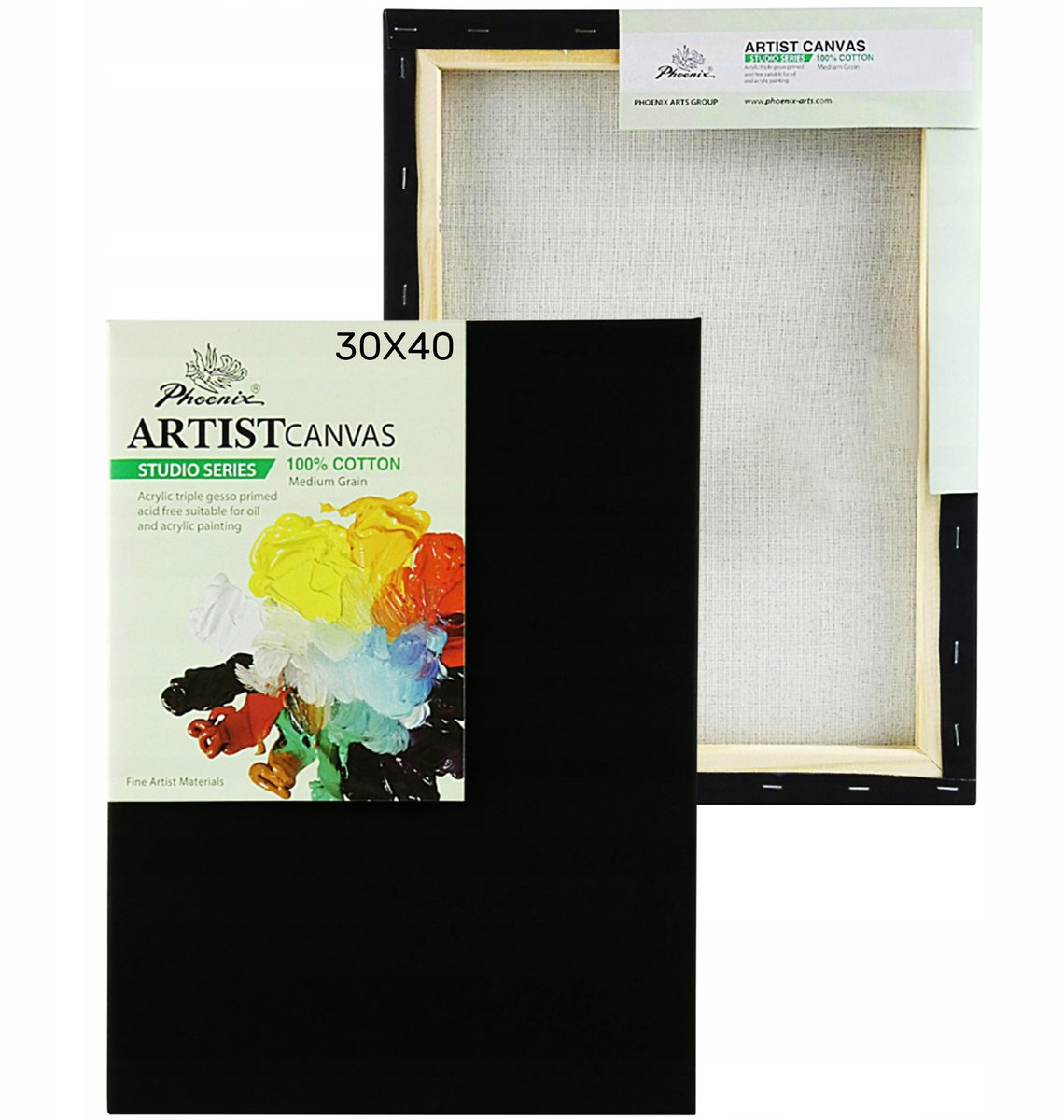 Zwart Schilderdoek Phoenix 30x40 cm - Katoen, Zwarte Gesso