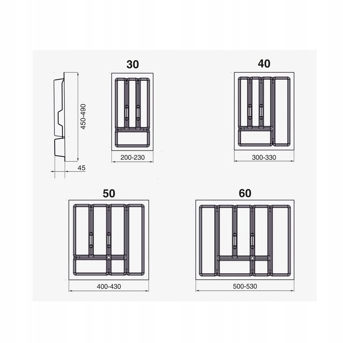 Bestekorganizer voor lade, wit, 73x49 cm