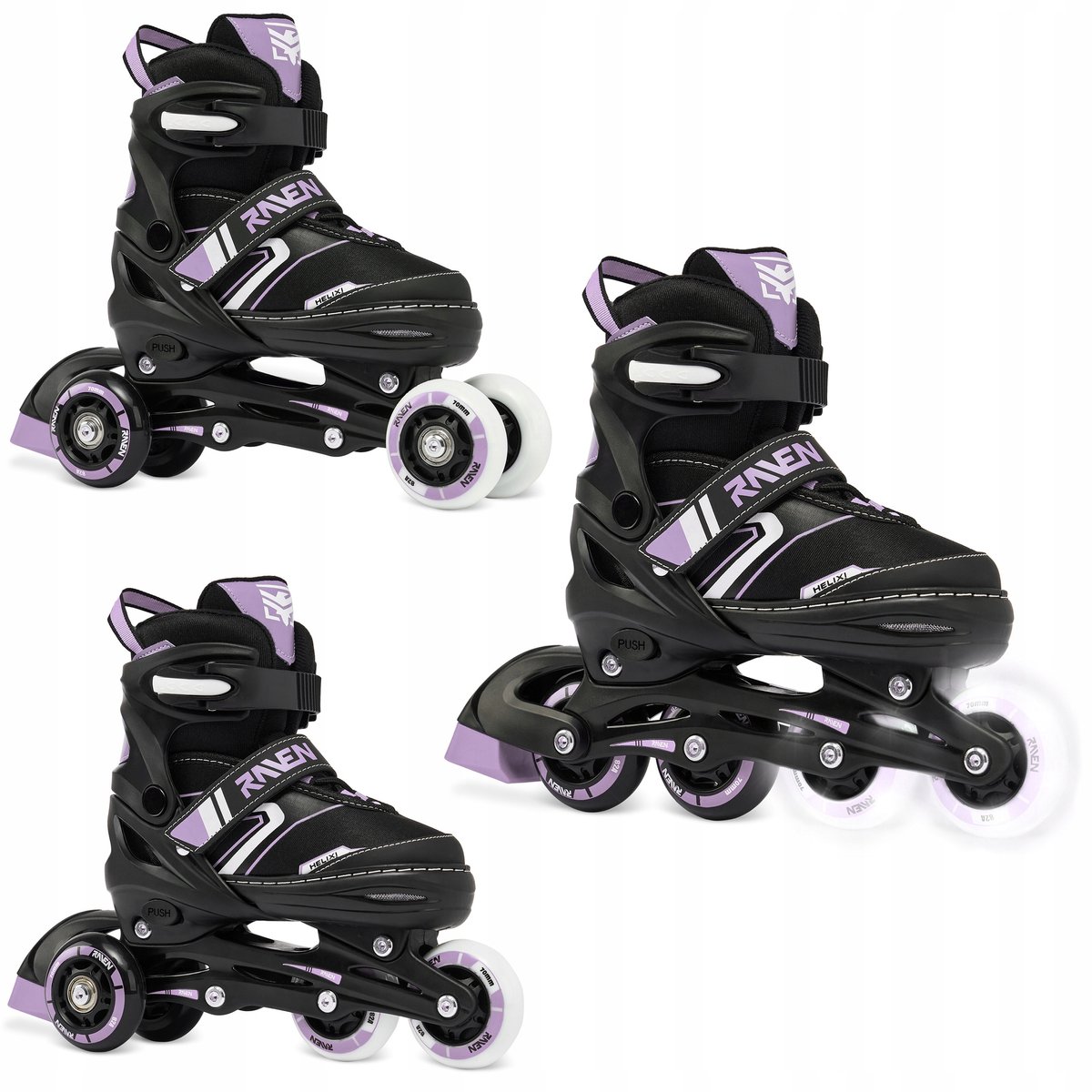 RAVEN Helixi 3w1 Kinder rolschaatsen met LED wielen Zwart