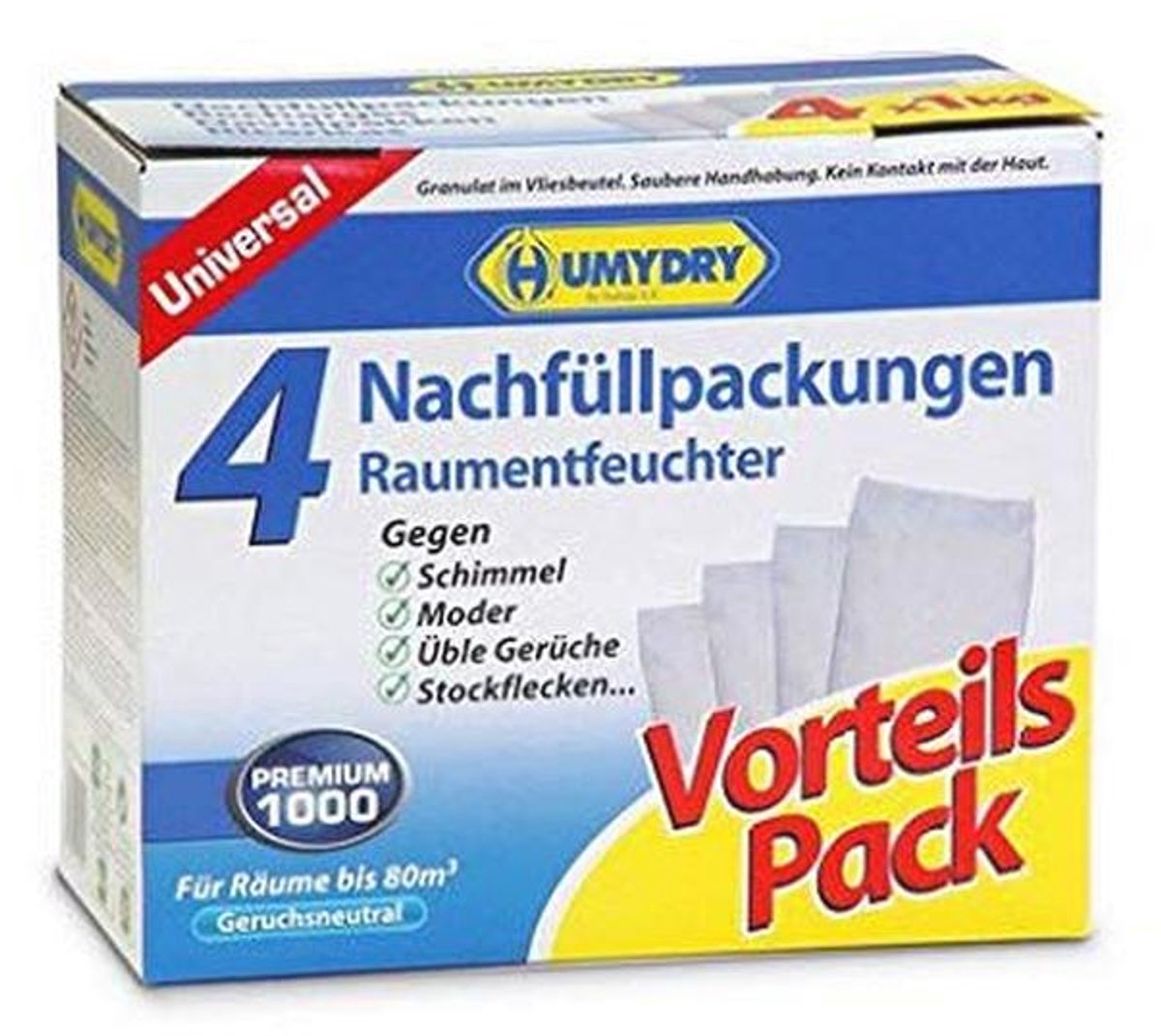 Premium Lucht- en Ruimteontvochtiger - 4x1000g Navulverpakking