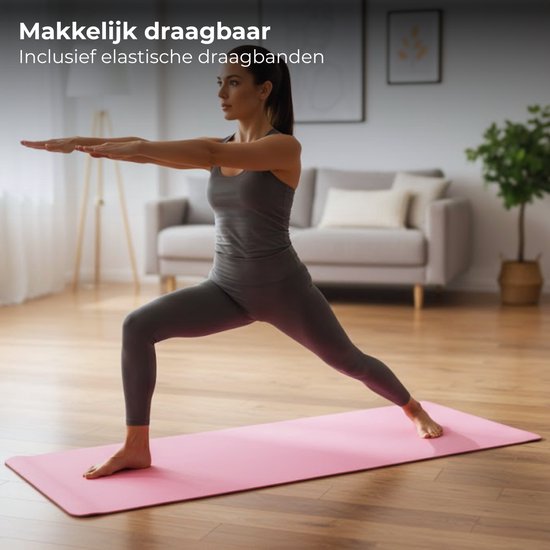 Lomera Antislip Yogamat - TPE Materiaal - Roze Yogamat - Draagbare Yogamat - Elastische Draagbanden - Zachte Yogamat - Flexibele Yogamat - Yoga en Fitness - Makkelijk op te Bergen - Optimale Grip - Grond Workouts - Pilates van Merkloos — afbeelding 2
