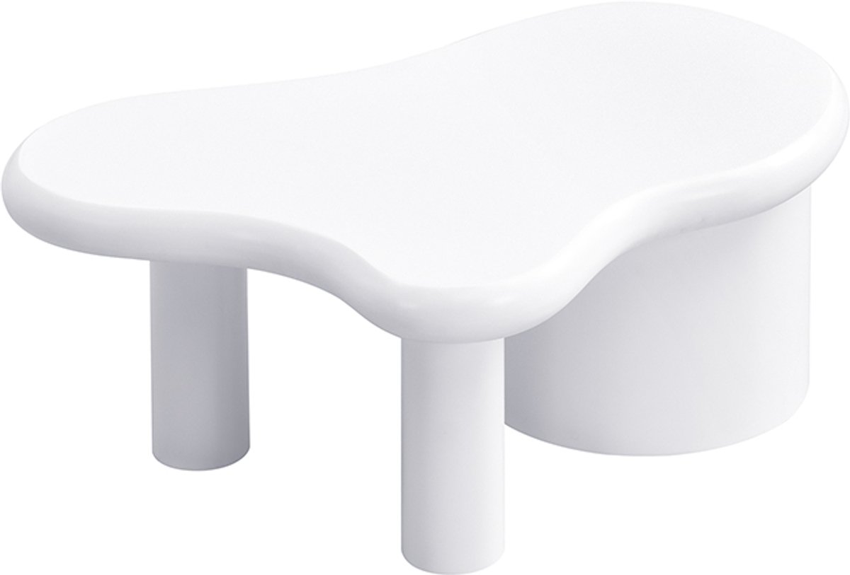 MODFU Moderne Witte Salontafel met Onregelmatige Vorm, 2 Lades, Ruimtebesparend, Stabiel, voor Woonkamer