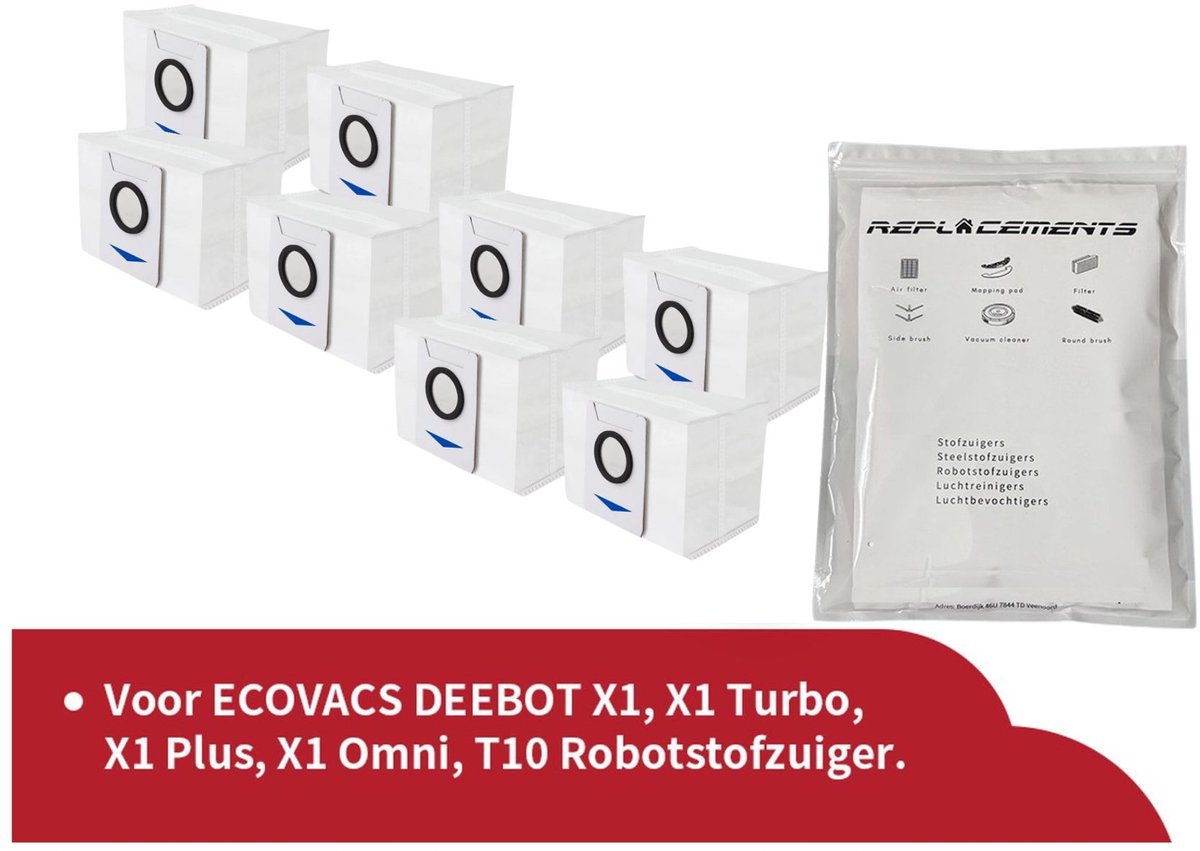 Replacements® set van 8 stofzuigerzakken voor Ecovacs X1