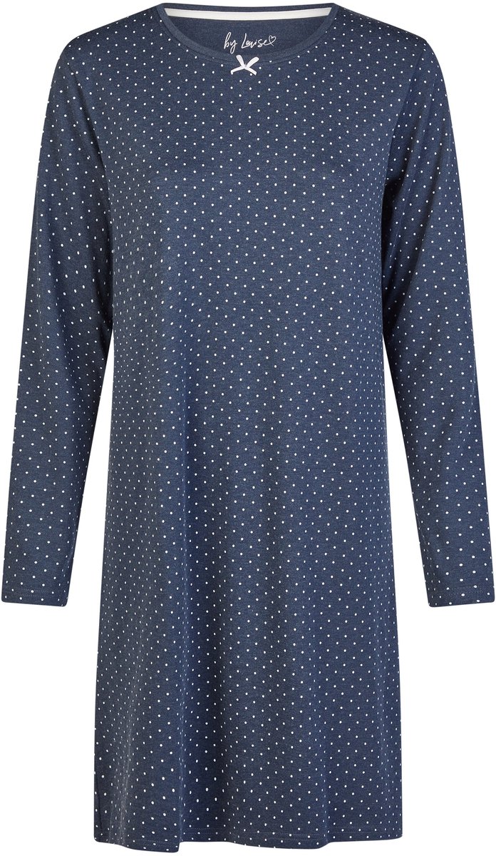 By Louise Dames Nachthemd Interlock Lange Mouw Donkerblauw Gestipt