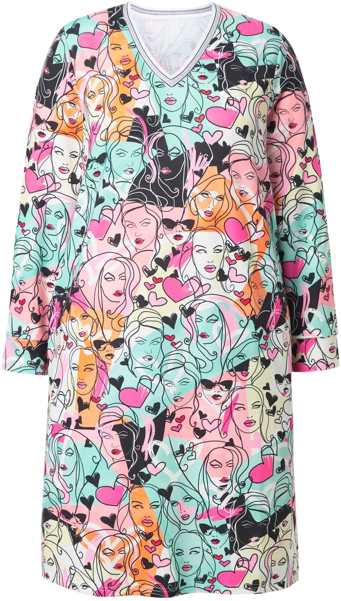 MIAMODA - Dames - Sweatjurk A-lijn all-over print lange mouw - Off-white - Maat 60
