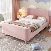 Kinderbed 90 x 200 cm - gestoffeerd bed - eenpersoonsbed - sterrenhemel patroon - roze - zonder matras