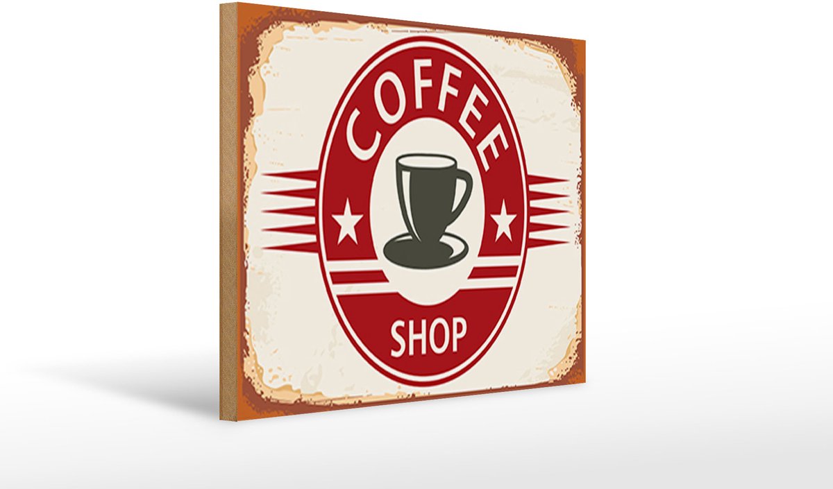 Holzschild Retro 40x30cm Coffee Shop Kaffee Tasse