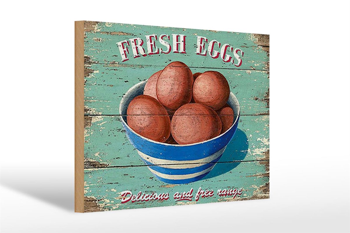 Holzschild Retro 30x20cm fresh eggs Frische Eier