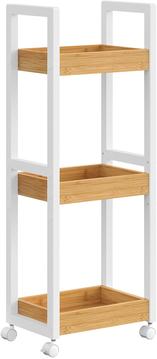 Badkamerplank – 3 niveaus – Smal – Ruimtebesparend – Wit/Natuurlijke kleur