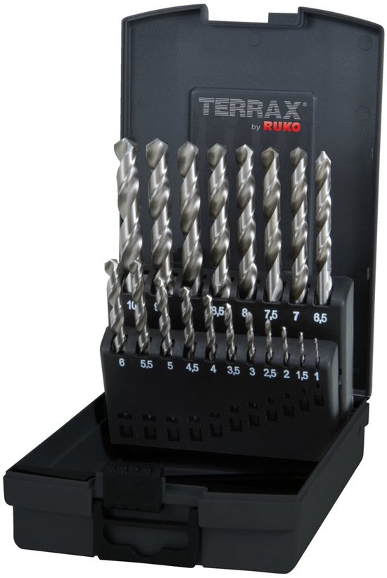 TERRAX by RUKO 5x Ensemble de forets hélicoïdaux DIN 338 Typ N, HSS-G - 19 pièces...