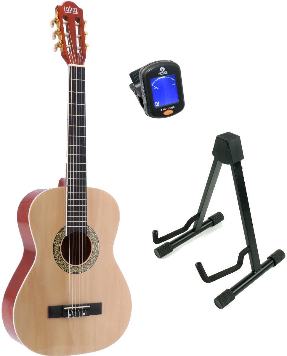 LaPaz 002 NT klassieke gitaar 3/4-formaat naturel + statief + tuner