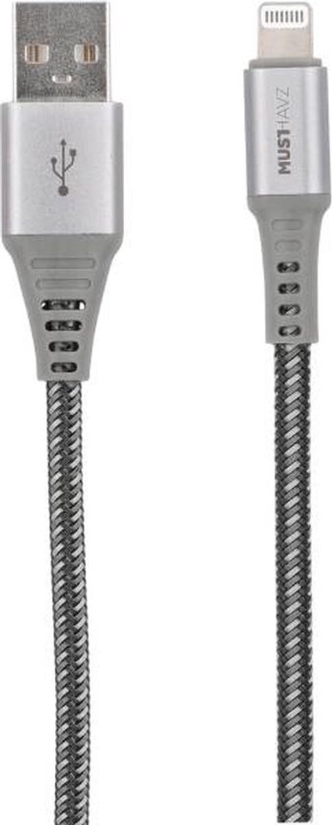 Musthavz USB-A naar Lightning Kabel - Nylon sleeve - 1 meter - Grijs