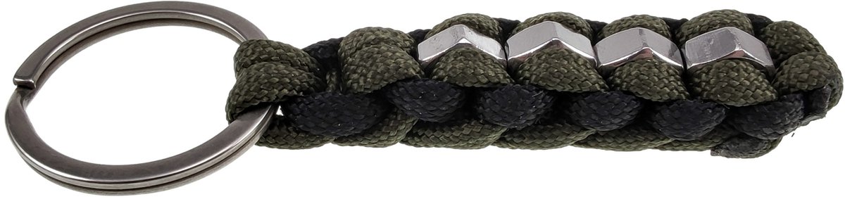 Zwart-Groen Paracord Sleutelhanger met RVS Hexmoeren, Stoere Seutelhange Heren - Handgemaakt door esde2