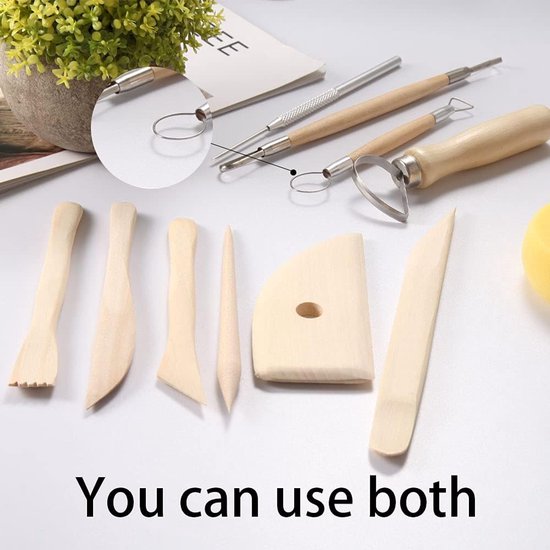 Kleigereedschappen 13-delige aardewerkgereedschapsset Hout en metaal Polymeerkleigereedschappen Beeldhouwengereedschappen Kleimodelleringsgereedschappen voor volwassenen Beginners Aardewerk Keramiek Sculptuur, snijwerk, schraper van Merkloos	 — afbeelding 3
