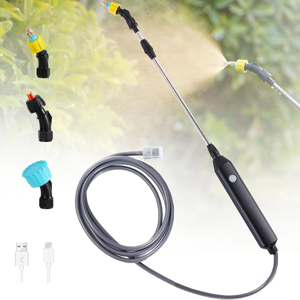 Elektrische Plantensproeier USB Oplaadbaar met 3 Sproeikoppen en 3m Slang - Tuinsproeier voor Planten en Onkruid