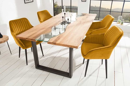 Fauteuil élégant TURIN en velours jaune moutarde avec surpiqûres décoratives - 39528