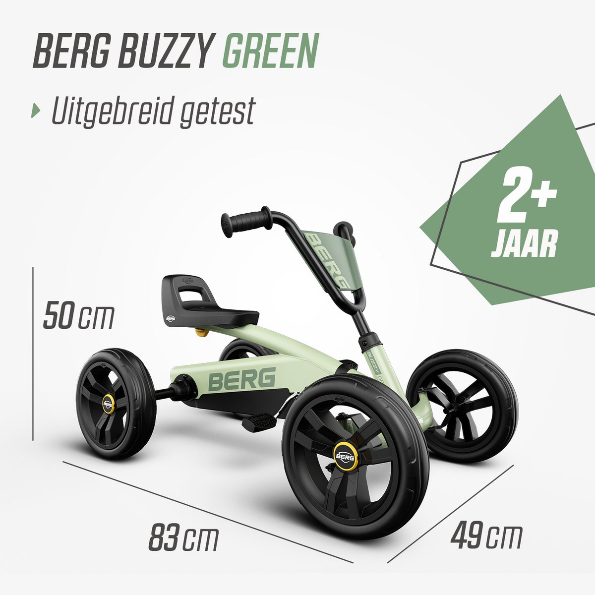 BERG Buzzy Green Skelter - 2+ jaar - Verstelbare Stoel - Anti-lek EVA banden - Veilige en Stabiele Wegligging - Groen — afbeelding 6