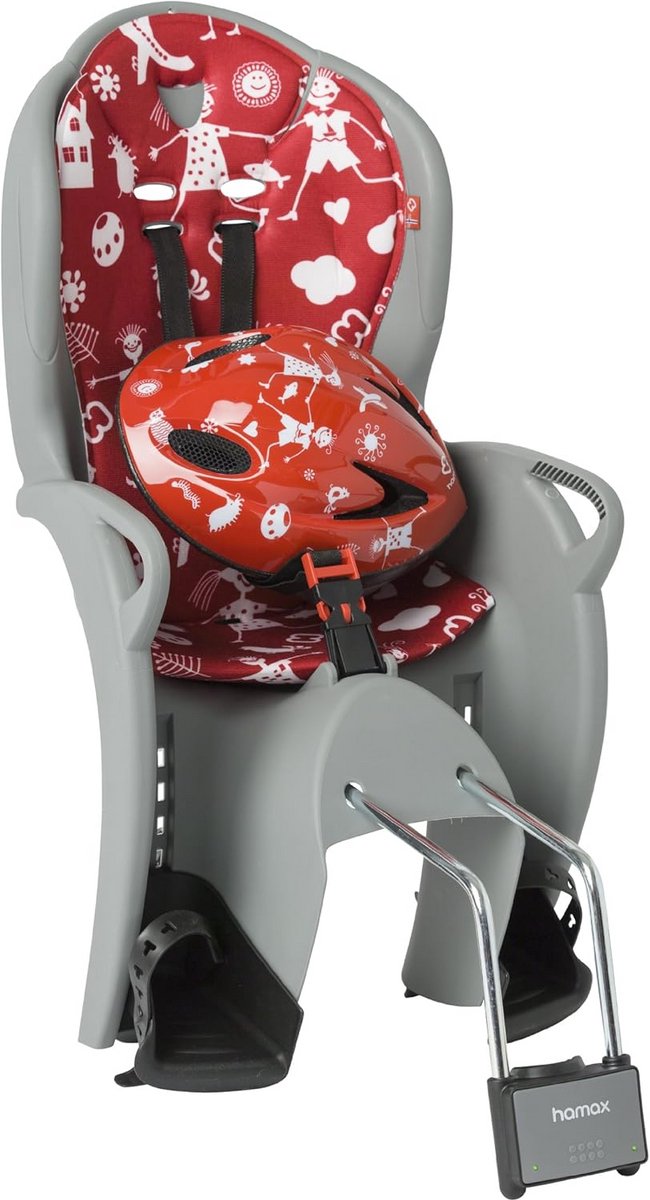 Kinderfietszitje Veiligheidspakket Inclusief Helm (48-52 cm) Grijs Rood