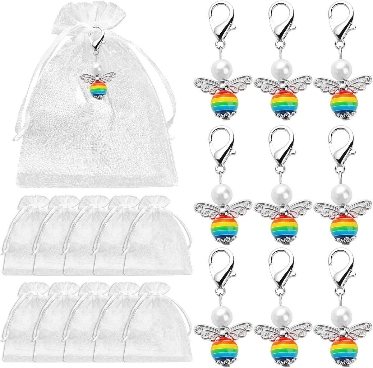 10x Beschermengel Sleutelhangers - Cadeautje Voor Gasten Bruiloft Doopfeest Geboorte Kerst