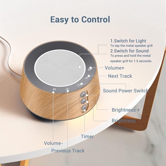 White Noise Machine met 14 Slaapgeluiden en Nachtlamp - Timer & Geheugenfunctie voor Baby, Kind & Volwassene — afbeelding 2