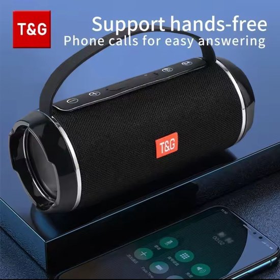 Bluetooth 5.3 Draagbare Speaker T&G – Krachtig Stereo Geluid, IPX5 Waterdicht, USB, TF, AUX, FM Radio, Handsfree