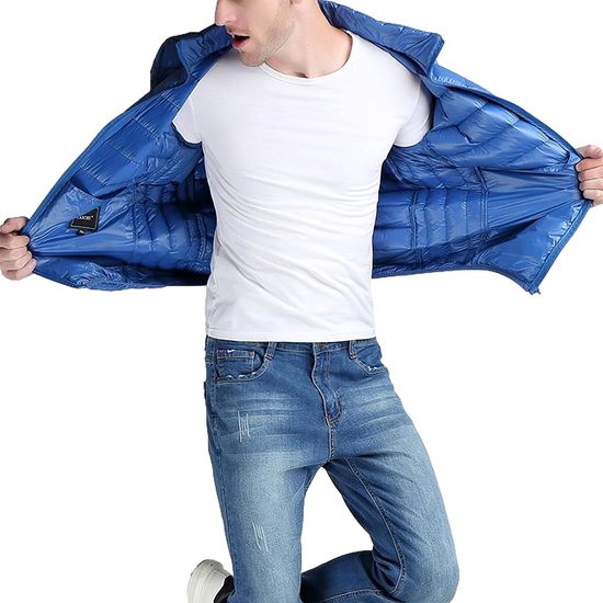 Generisch 2025 Mannelijke - Winterjas met effen kleur, een knoop zakken donsjack heren blauw, legergroen, M