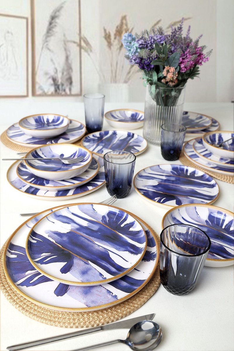 Keramika Serviesset - Brush & Bloom - 18 delig - 6 persoons - Stoneware