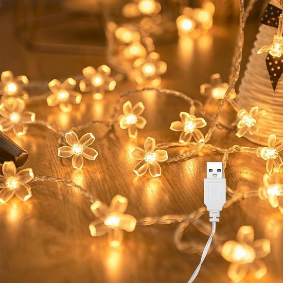 ENLACE Lichtsnoer met kersenbloesem, 3 m, 20 leds, bloemen met USB