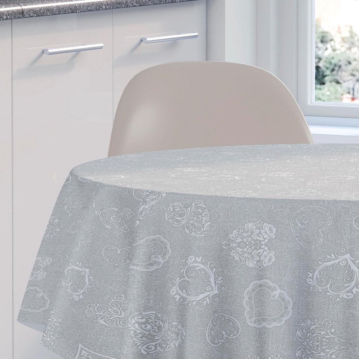 Ronde PVC Tafelkleed Afwasbaar Tafelzeil 140 cm Lichtgrijs Zilver