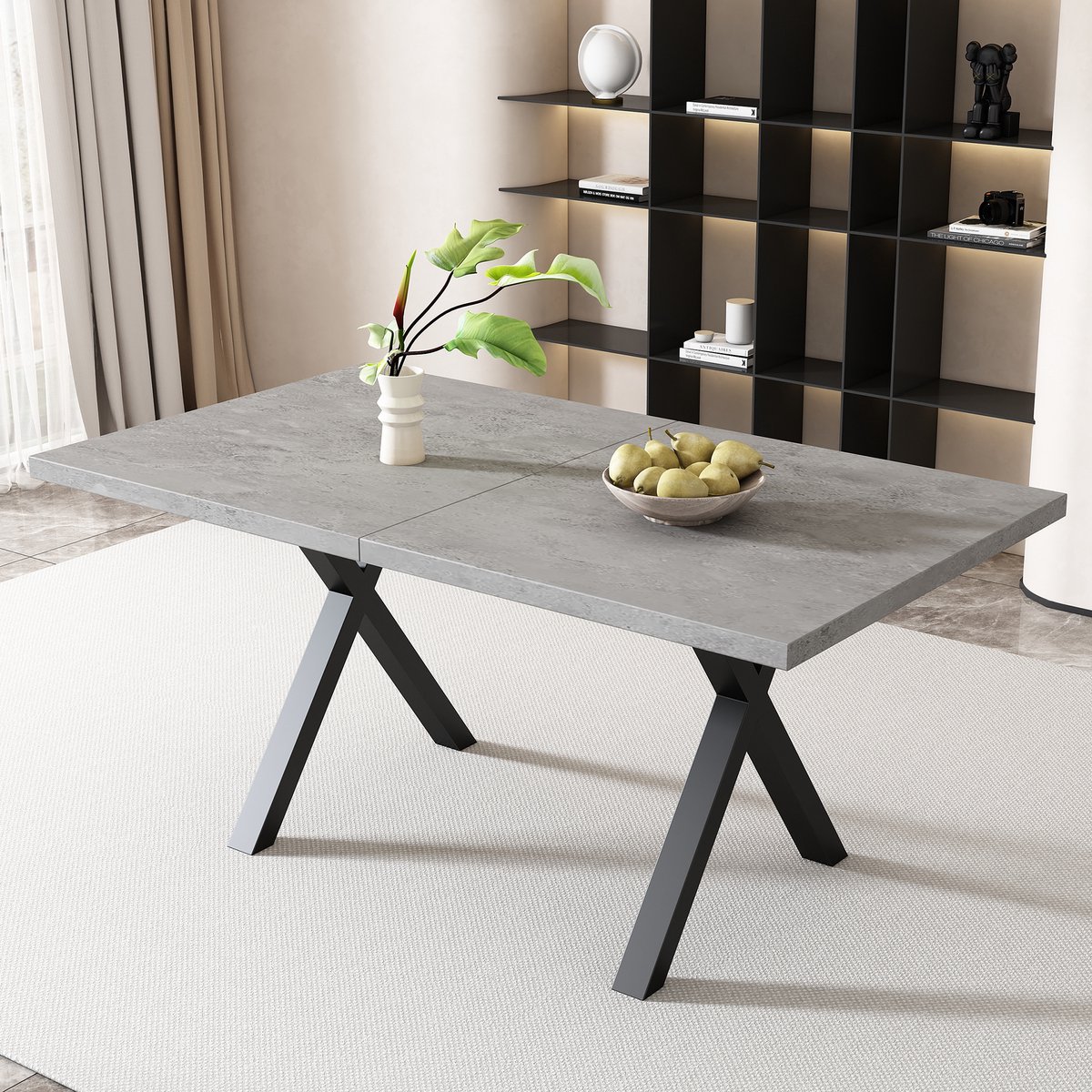 Sweiko Eettafel - X-pootontwerp - Rechthoekig - Minimalistische stijl - 140 x 80 x 76 cm -