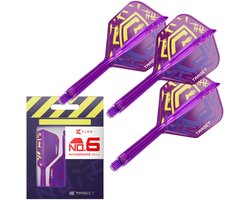 Target Darts Luke Littler World Champion K Flex Flights en Shaft Systeem - Geïntegreerde Dartflights met Shaft - No.6 Paars Geel Design - Intermediate 26mm - 3 Stuks