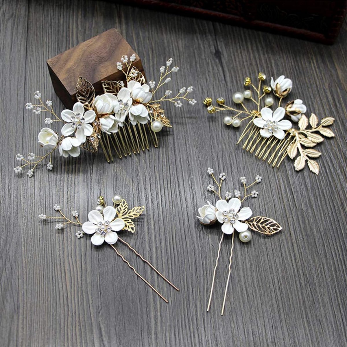 Set van 4 Witte Bloemen Haarspelden - Bruids Haaraccessoires voor Bruid en Bruidsmeisjes