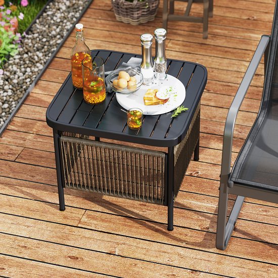 COSTWAY Bijzettafel, kleine tuintafel van uv-bestendig kunststof, balkontafel, weerbestendig, voor terras, balkon, tuin, 46 x 46 x 46 cm, grijs